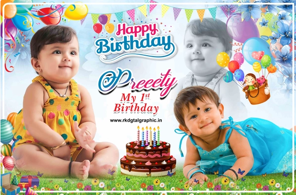 thumbnail Beautiful 1st Preety Birthday Template for Baby Girl